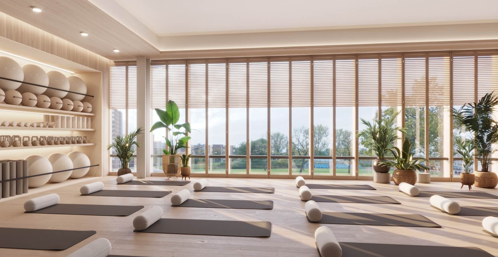 A yoga room at the Allbright club